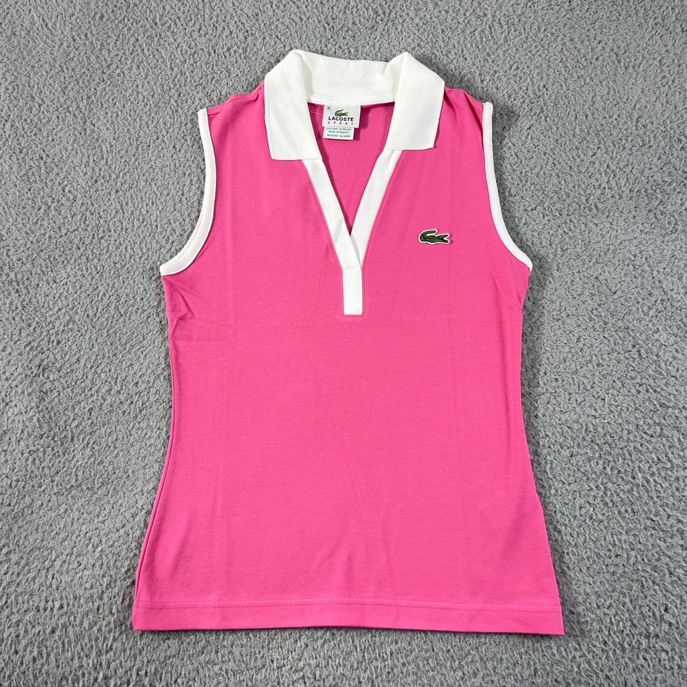 Lacoste Sport Polo Shirt Women US Size S (EU/4) Pink Sleeveless V-Neck Top NWT